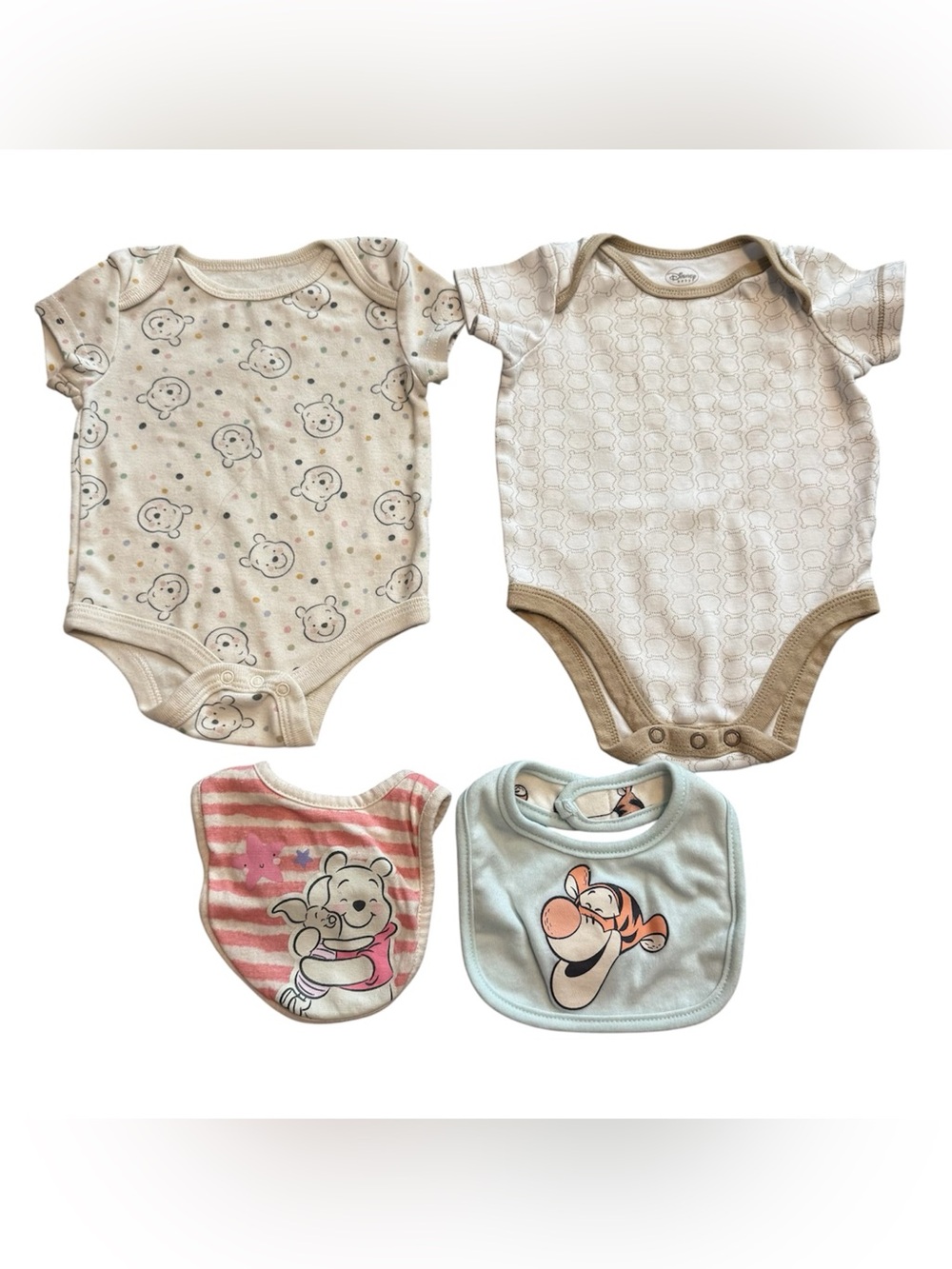 Winnie the Pooh Baby Bundle 3-6M Disney Bodysuits Tigger Bibs Lot of 4